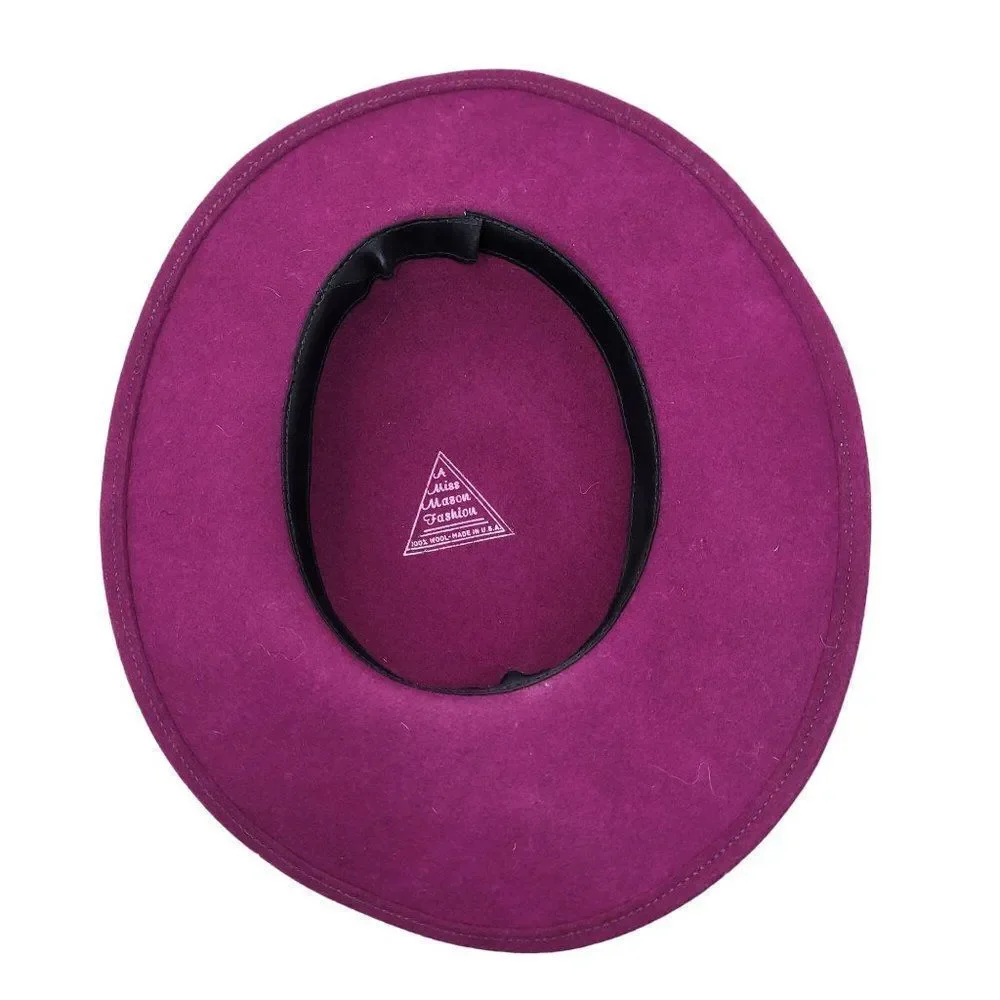 Vintage 60s Wool Felt Fuchsia Pink‎ Wide Brim Derby Hat Black Ribbon Bow USA - Picture 5 of 8